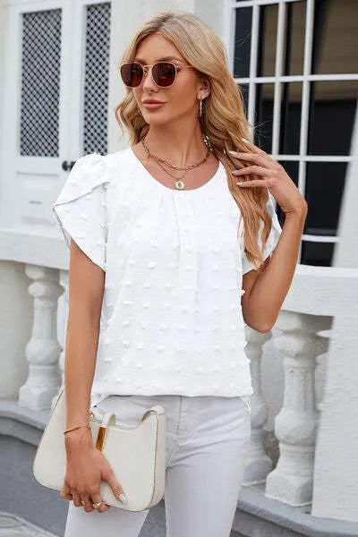 Swiss Dot Round Neck Short Sleeve T-Shirt Women's T-Shirts - Tophatter Daily Deals